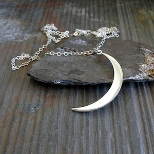 Thin crescent moon pendant necklace handmade in sterling silver or 14k gold filled