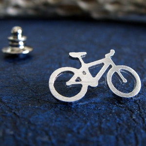 Mountain bike tie tack lapel hat pin artisan handmade from sterling silver