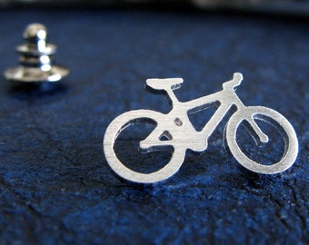 Mountain bike tie tack lapel hat pin artisan handmade from sterling silver