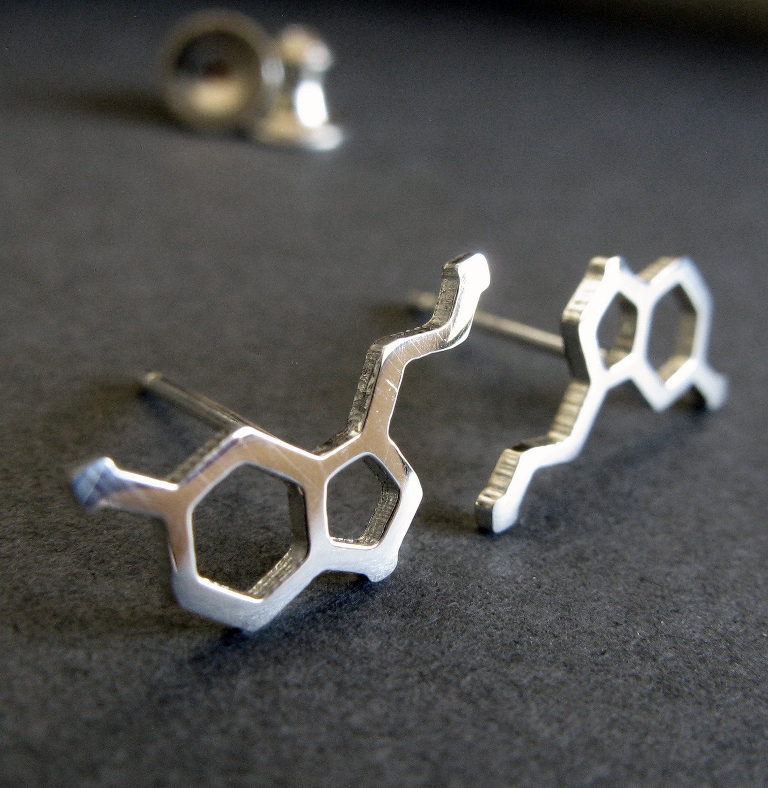Orecchini A Lobo Molecola Serotonina - Argento 925, Oro E Oro Rosa - ScienceFox - 3