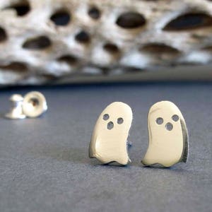 Halloween ghost stud earrings handmade in sterling silver or 14k gold
