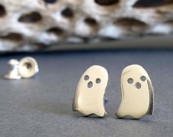 Halloween ghost stud earrings handmade in sterling silver or 14k gold
