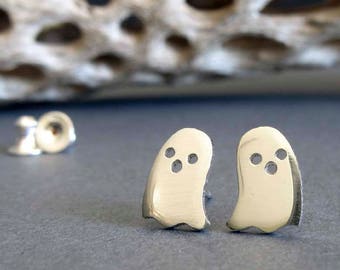 Halloween ghost stud earrings handmade in sterling silver or 14k gold