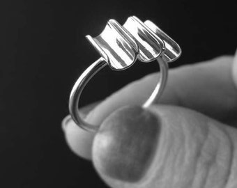Unique half pipe sterling silver ring artisan handmade jewelry