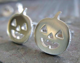 Halloween Jack O' Lantern pumpkin earrings handmade in sterling silver or 14k gold