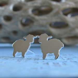 Lamb sheep stud earrings handmade in sterling silver or 14k gold