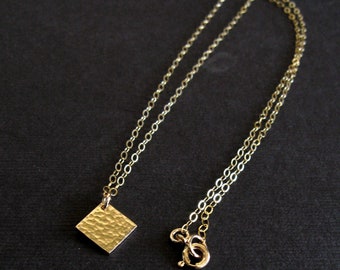 Minimalist gold filled or sterling silver hammered diamond dainty pendant necklace