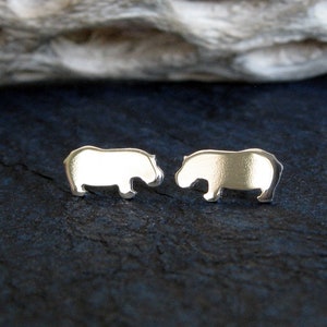 Hippo stud earrings handmade in sterling silver or 14k gold