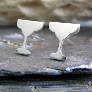 Margarita glass cocktail stud earrings handmade in sterling silver or 14k gold
