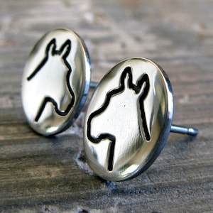 Horse head silhouette stud earrings handmade in sterling silver