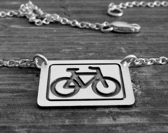Bike necklace artisan handmade from sterling silver with engraving option