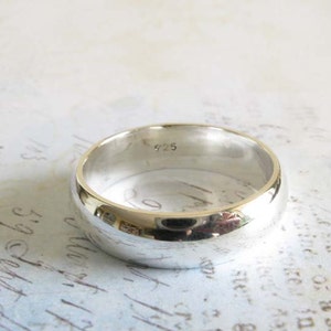 Sterling silver wedding ring. Artisan handmade 6mm domed band. Smooth polished finished. Classic jewelry. His or hers. image 1