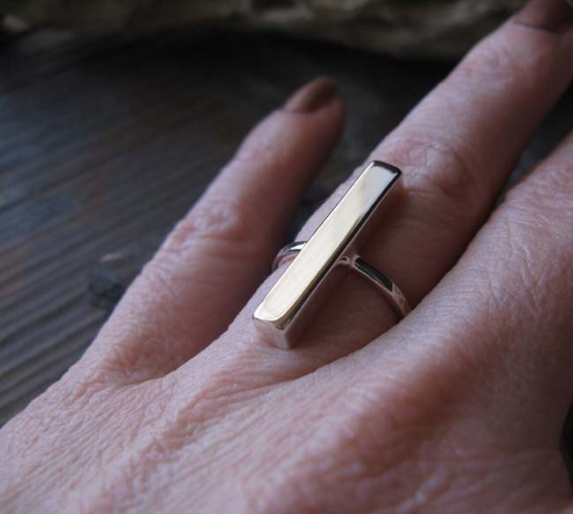 Thick Sterling Silver Modern Bar Ring. Quality Artisan Made. Etsy