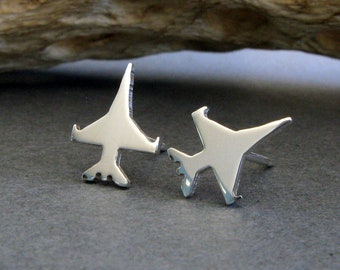 F-16 Viper Military Jet fighter stud earrings handmade in sterling silver or 14k gold