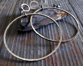 Large 2 inch hoop stud earrings handmade in sterling silver with a rustic brushed finish