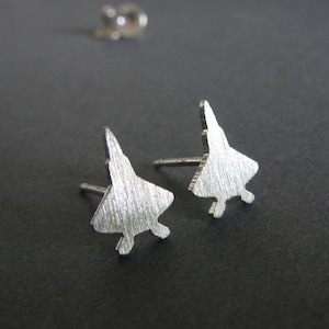 F-22 Raptor jet fighter stud earrings handmade in sterling silver or 14k gold