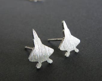 F-22 Raptor jet fighter stud earrings handmade in sterling silver or 14k gold