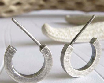 Tiny open hoop 13mm sterling silver stud earrings handmade