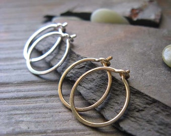 Minimalst tiny 1/2" hoop sleeper earrings artisan handmade in sterling silver, gold-filled, 14k gold, 18k gold, white gold, rose gold