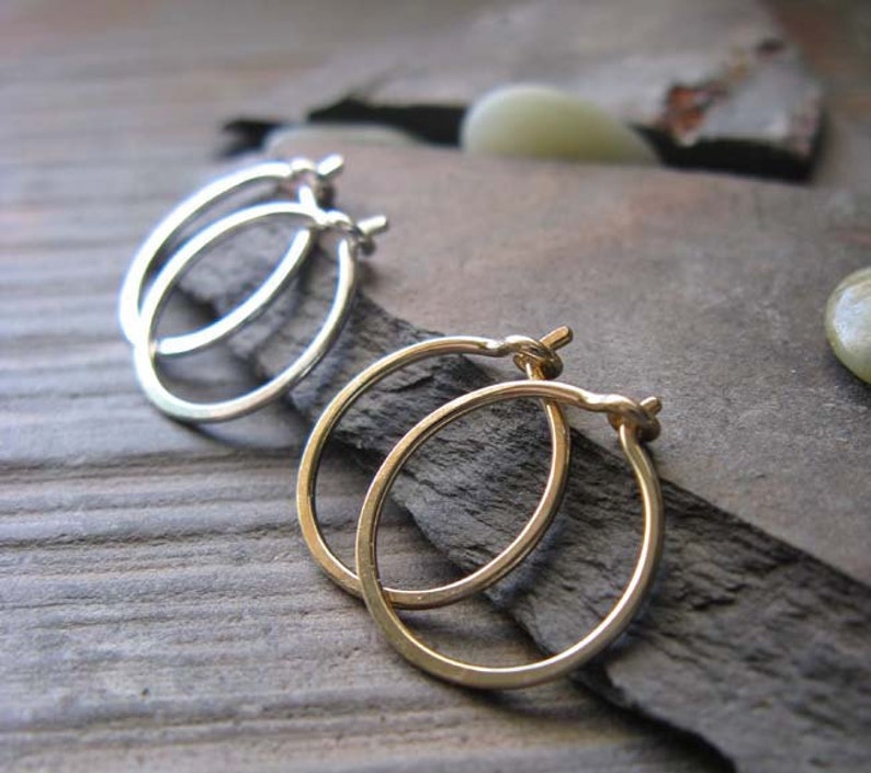 Minimalst tiny 1/2 hoop sleeper earrings artisan handmade in sterling silver, gold-filled, 14k gold, 18k gold, white gold, rose gold image 1