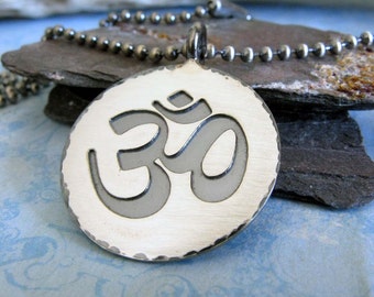 Rustic Om yoga sterling silver pendant necklace. Ohm meditation hindu. Zen. Handmade gift for her. Buddist karma necklace. Relax.