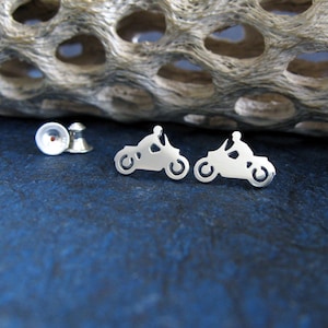 Motorcycle stud earrings handmade in sterling silver or 14k gold