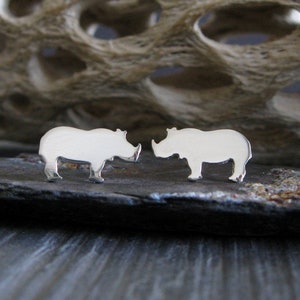 Rhino stud earrings handmade in sterling silver or 14k gold