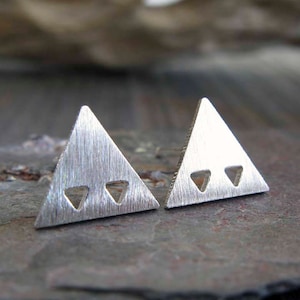 Triangle boho stud earrings handmade in sterling silver or 14k gold