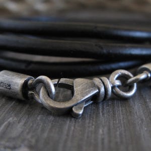 4mm thick black leather cord with antiqued sterling silver quality swivel lobster clasp