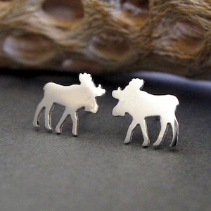 Moose stud earrings handmade in sterling silver or 14k gold