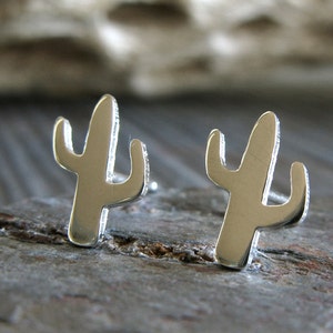 Handgefertigte Kaktus-Ohrstecker aus Sterlingsilber oder 585er Gelbgold