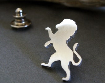 Standing lion tie tack lapel hat pin artisan handmade in sterling silver