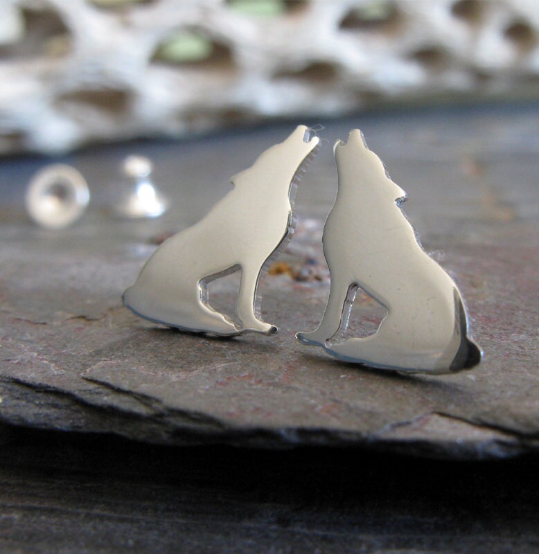 Howling Wolf Stud Earrings Handmade in Sterling Silver - Etsy