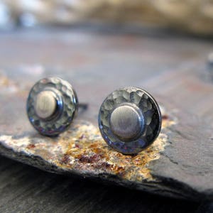 Rustic 6mm stud earrings handmade in oxidized & brushed sterling silver