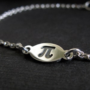 Dainty Pi Math Nerd Minimalist Chain Bracelet Handmade From Sterling Silver