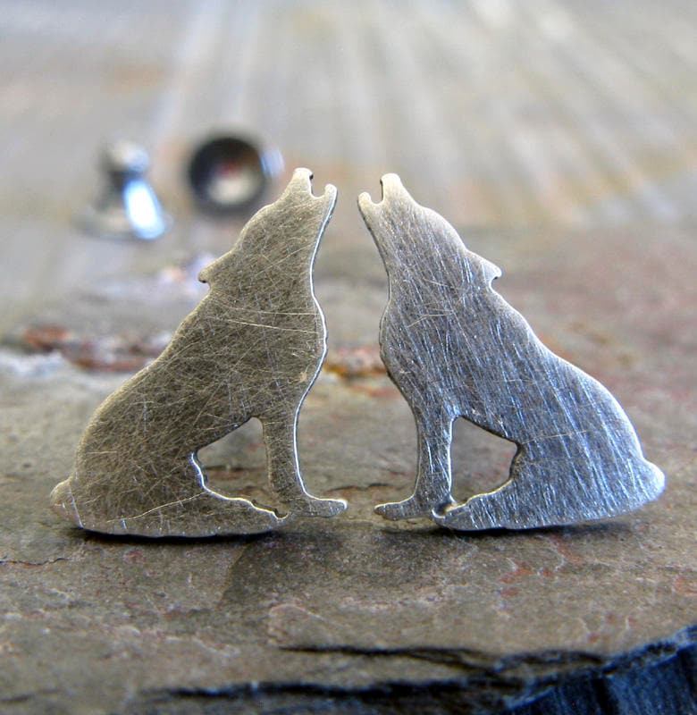 Howling Wolf Stud Earrings Handmade in Sterling Silver - Etsy