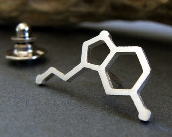 Serotonin molecule science tie tack lapel hat pin artisan handmade in sterling silver