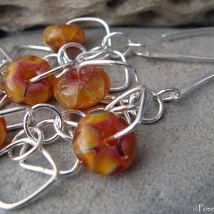 Orange and yellow lampwork glass bead long dangle sterling silver earrings image 4