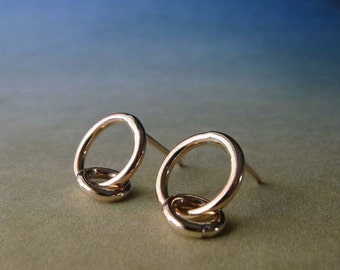 Minimalist interlocking rings stud earrings handmade in sterling silver or 14k gold