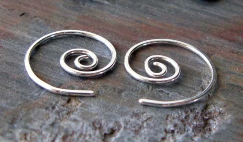 Dainty little spiral earrings minimalist jewelry handmade in sterling silver or 14k gold filled image 2