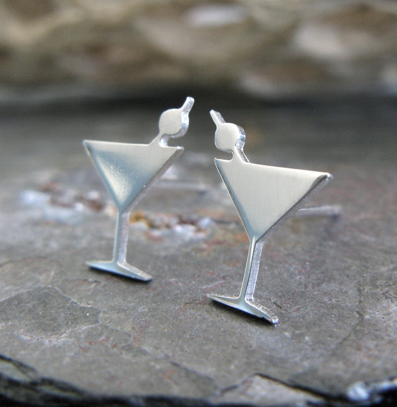 Dirty Martini Glass Cocktail Stud Earrings Handmade in Etsy