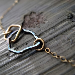 Minimalist necklace. Dainty mixed metal jewelry. Sterling silver & 14k gold filled. Organic unique gold and gunmetal gift.