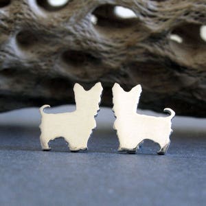 Yorkie Yorkshire Terrier dog stud earrings handmade in sterling silver or 14k gold image 1