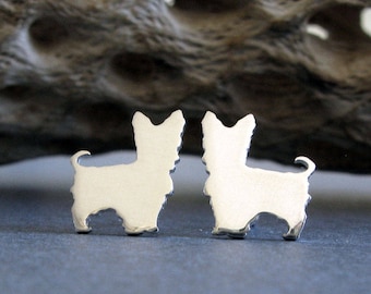 Yorkie Yorkshire Terrier dog stud earrings handmade in sterling silver