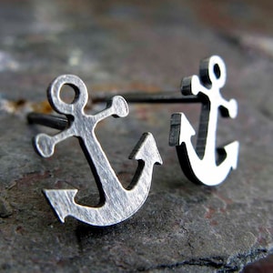 Anchor stud earrings handmade sterling silver or 14k gold