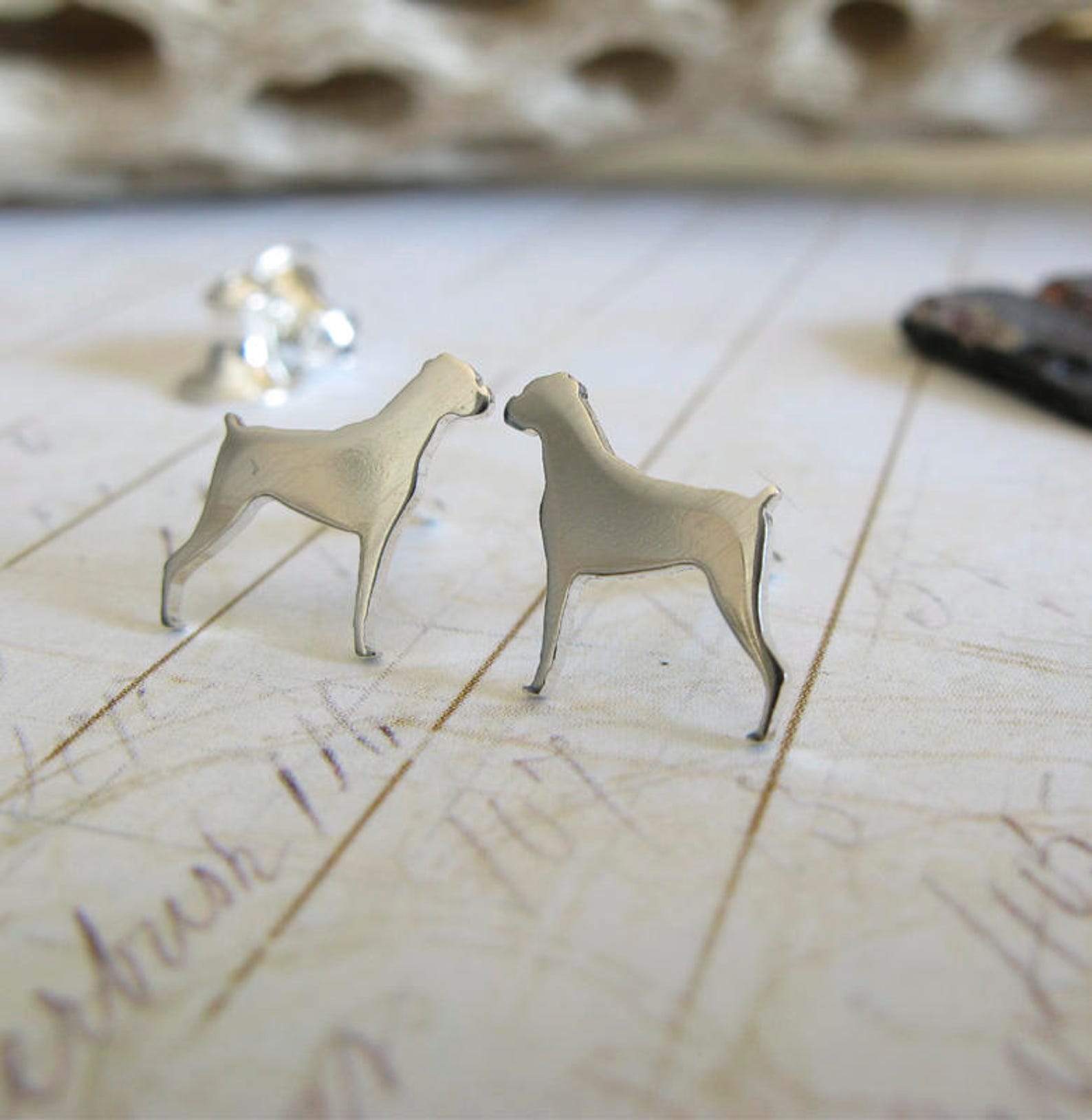 Boxer Dog Stud Earrings Handmade in Sterling Silver or 14k Etsy