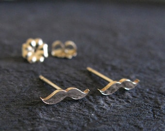 Mustache stud earrings handmade in sterling silver or 14k gold choose your size