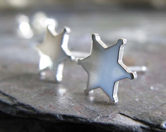 Sheriff star badge earrings handmade in sterling silver or 14k gold studs