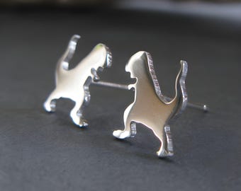 Pendientes de botón de tiranosaurio T-Rex hechos a mano en plata de ley o oro de 14k
