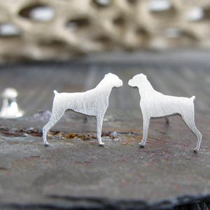 Boxer dog stud earrings handmade in sterling silver or 14k gold